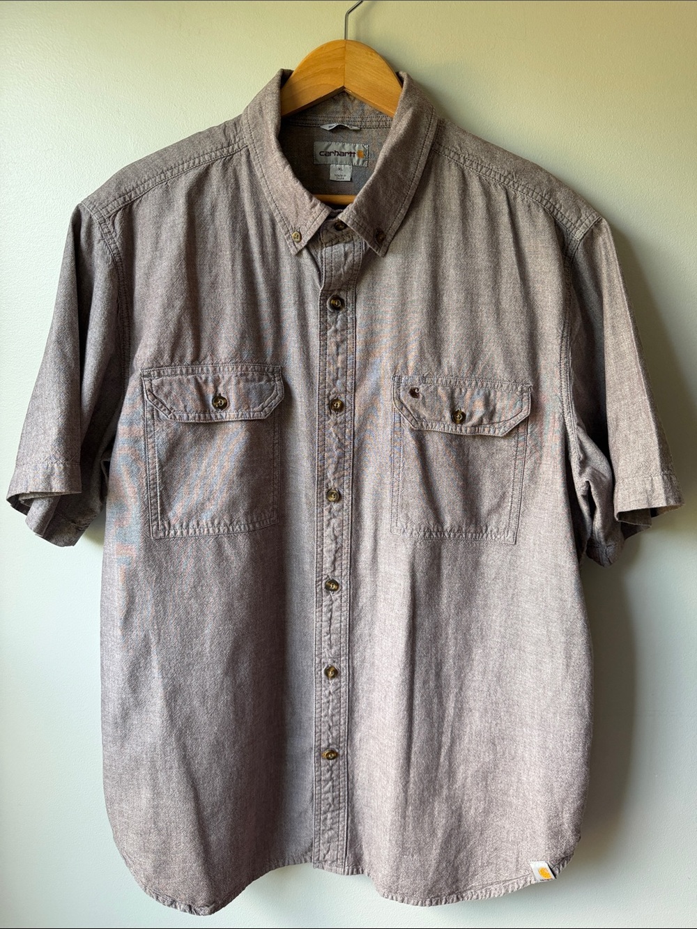 Carhartt Relaxed Fit Large Men's Button Short Sleeve Shirt Brown sizeXL